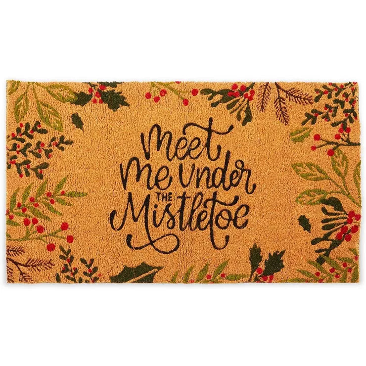 Okuna Outpost Non-Slip Coco Coir Christmas Doormat for Outdoor Entrance, Meet Me Under The Mistle... | Target
