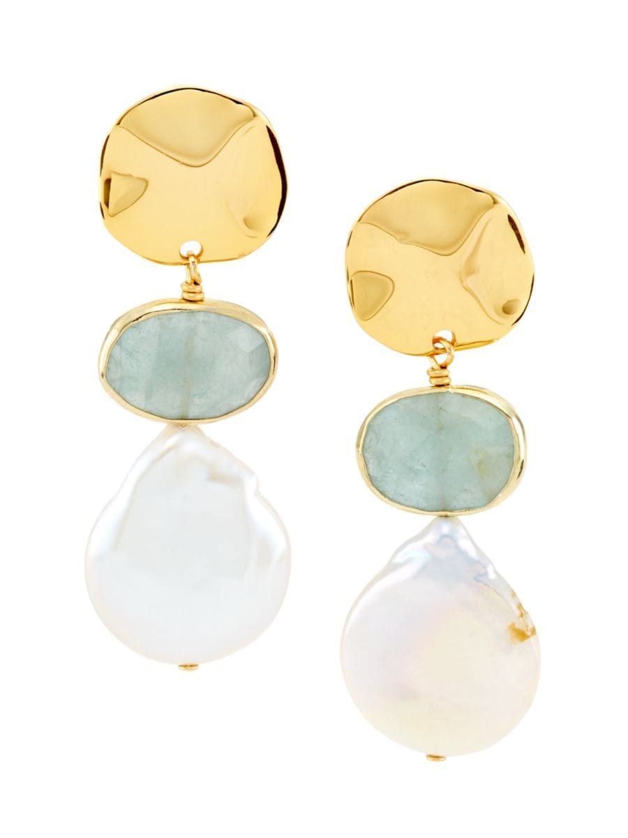 22K Gold-Plated, Aquamarine & Freshwater Pearl Drop Earrings | Saks Fifth Avenue