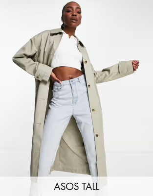 ASOS DESIGN Tall longline trench coat in khaki | ASOS (Global)