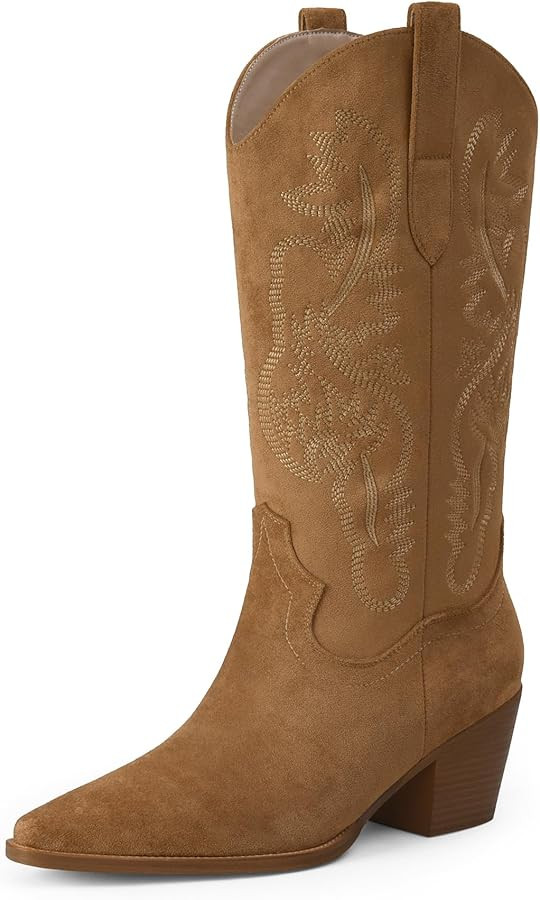 iiimmu Cowgirl Boots Women Knee High Boots Pointed Toe and Block Heel Cowboy Suede and Faux Leath... | Amazon (US)