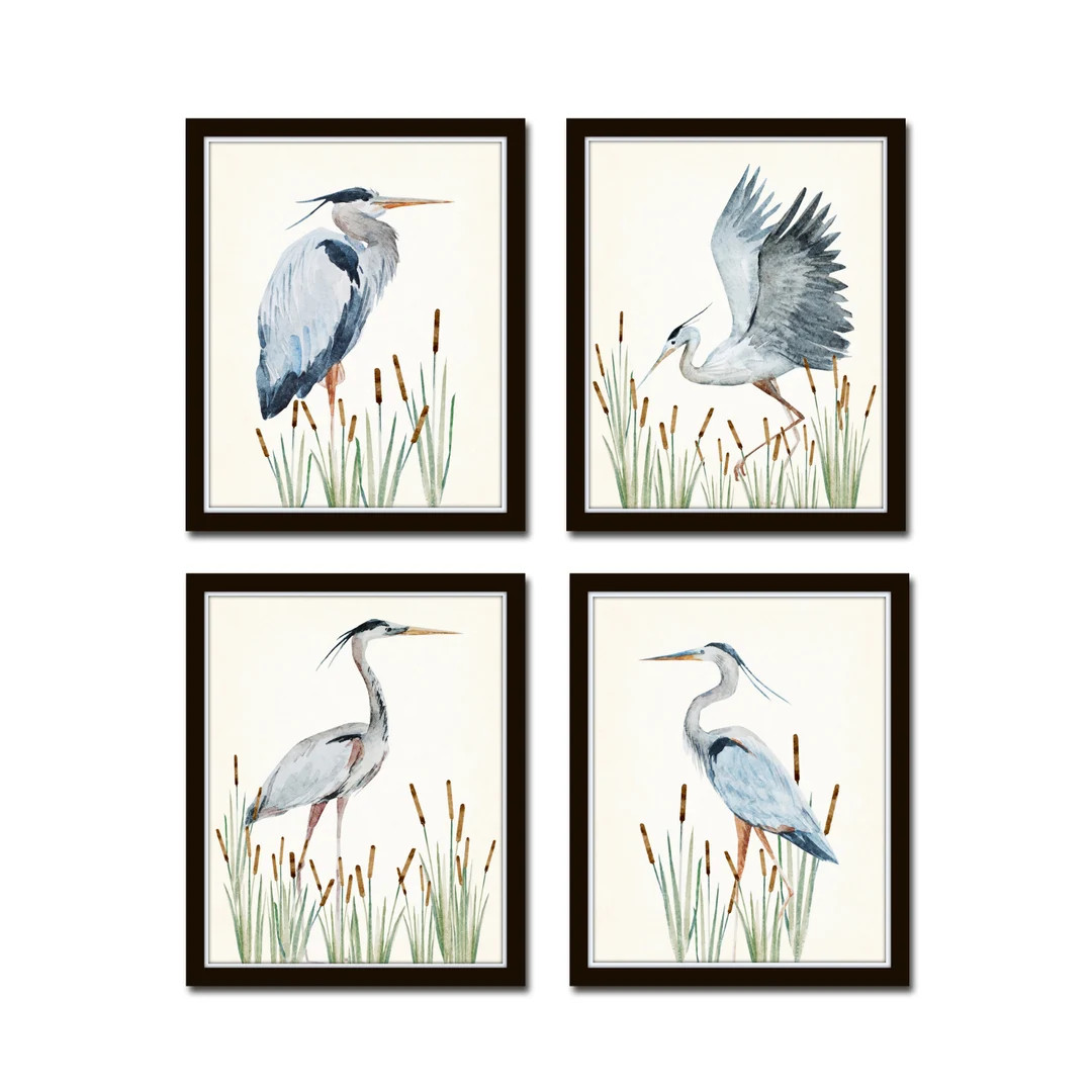 Watercolor Heron Print Set No. 4, Bird Art, Giclee, Art Print, Coastal Art, Wall Art, Coastal Dec... | Etsy (US)
