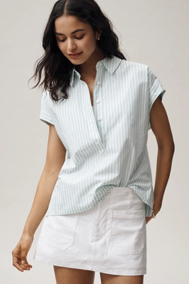 Maeve 100% Cotton Sleeveless Buttondown Shirt | Anthropologie (US)