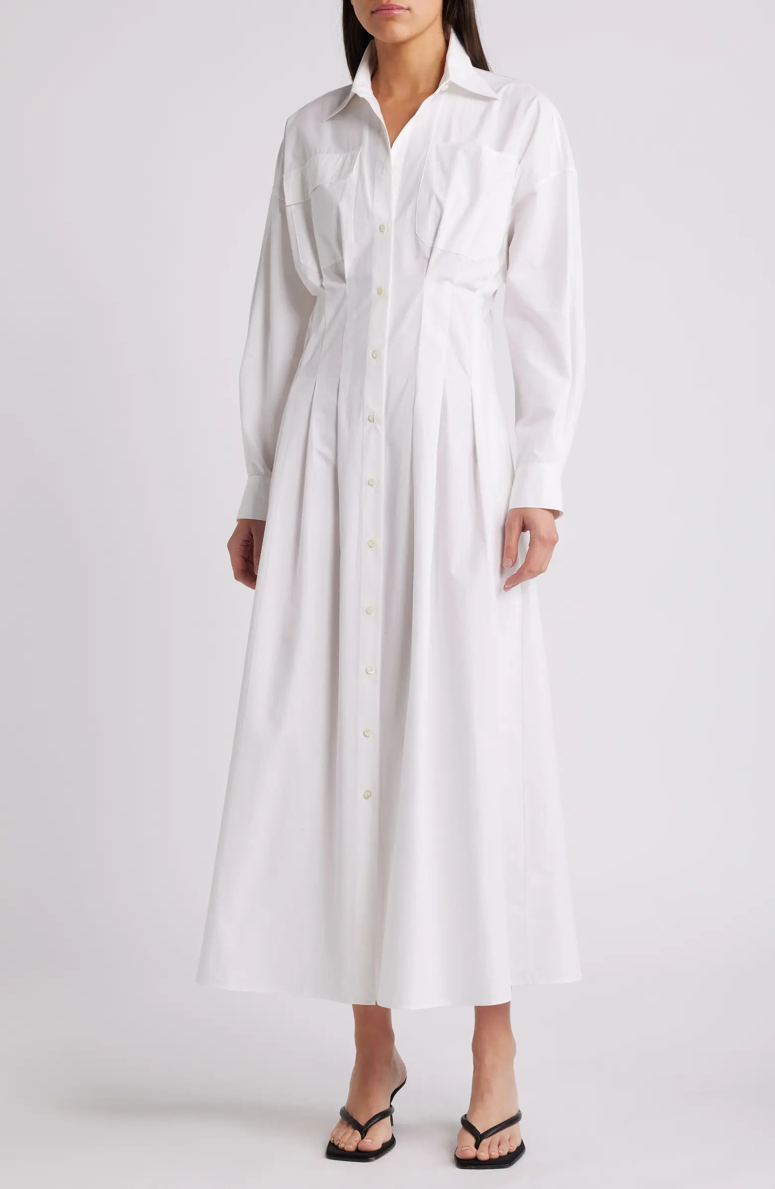 Nipped Long Sleeve Twill Maxi Dress | Nordstrom