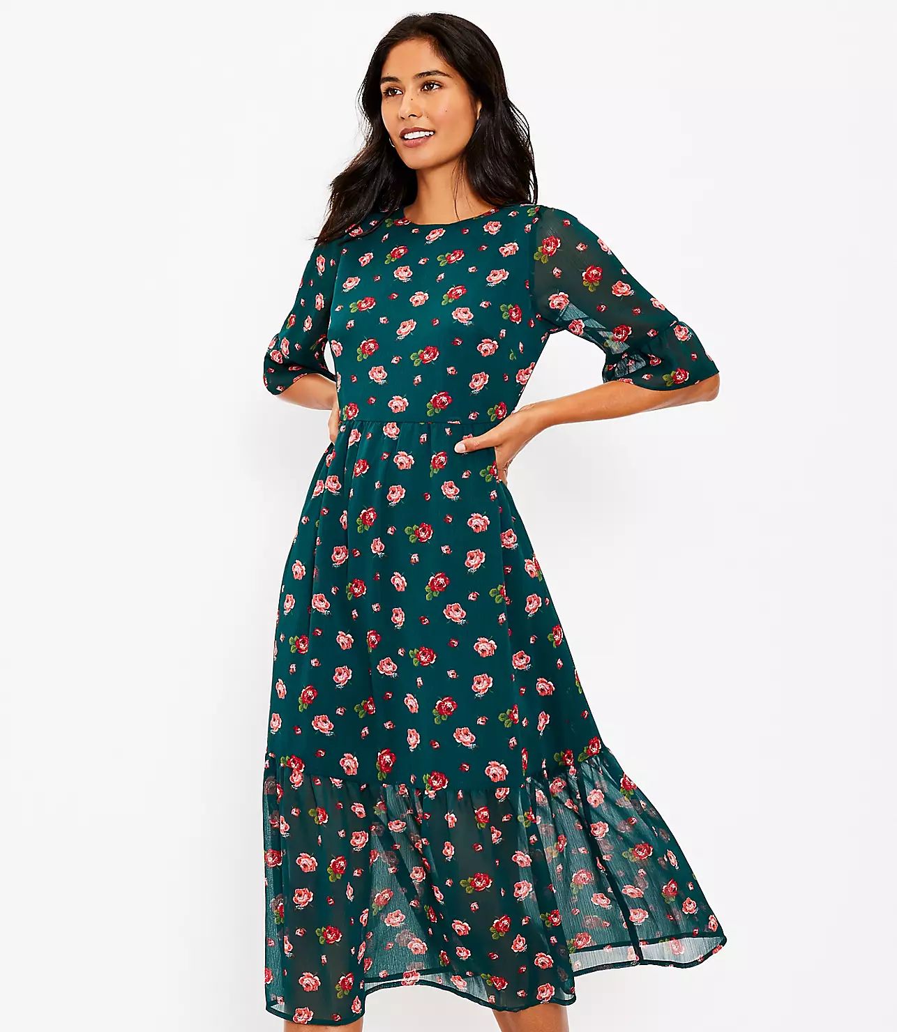 Floral Ruffle Midi Dress | LOFT