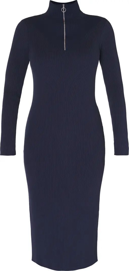 Frame Half-Zip Long Sleeve Rib Midi Dress | Nordstrom