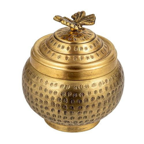 Creative Co-Op Round Hammered Metal Container with Butterfly Finial, Brass Finish | Amazon (US)