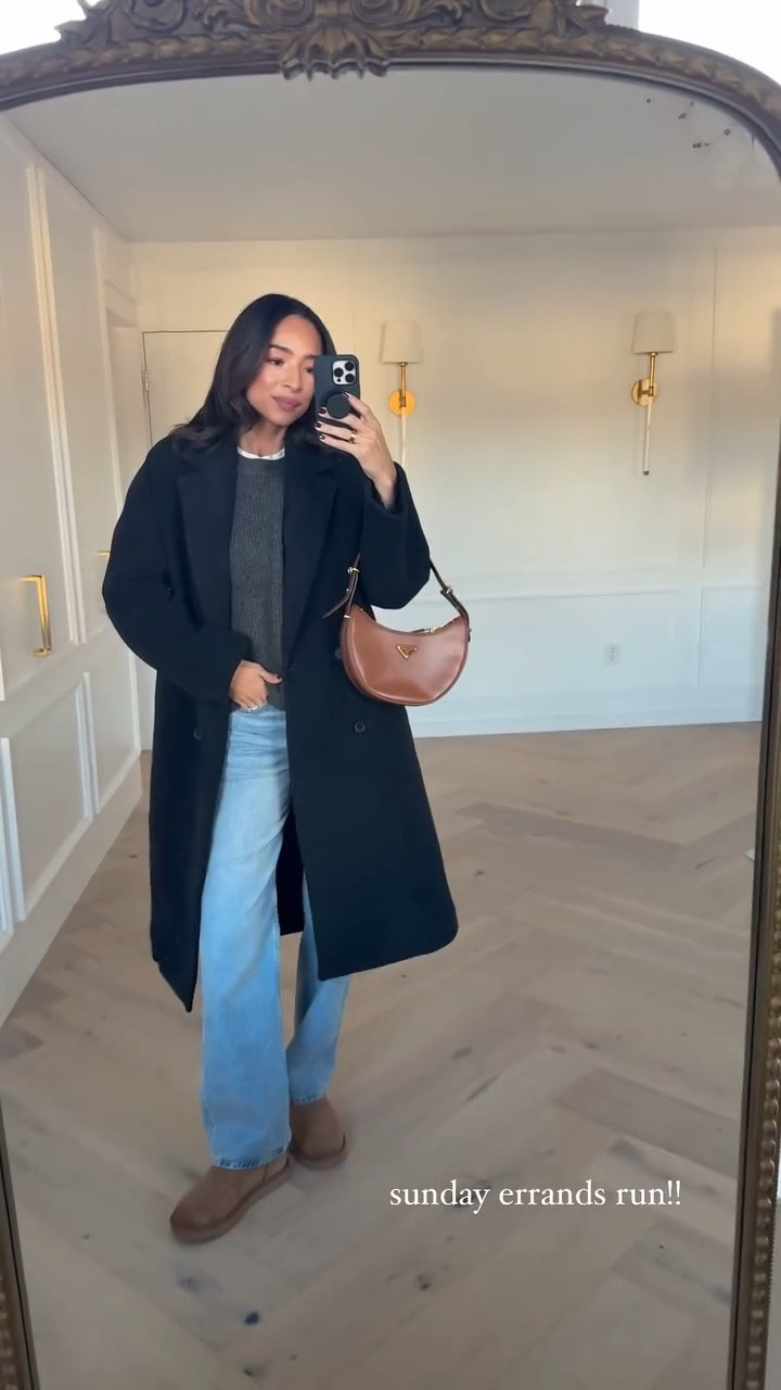 errands run casual winter outfit ❄️ size S coat, S tee, S sweater, 26 jeans 

#LTKSeasonal #LTKStyleTip #LTKFindsUnder100