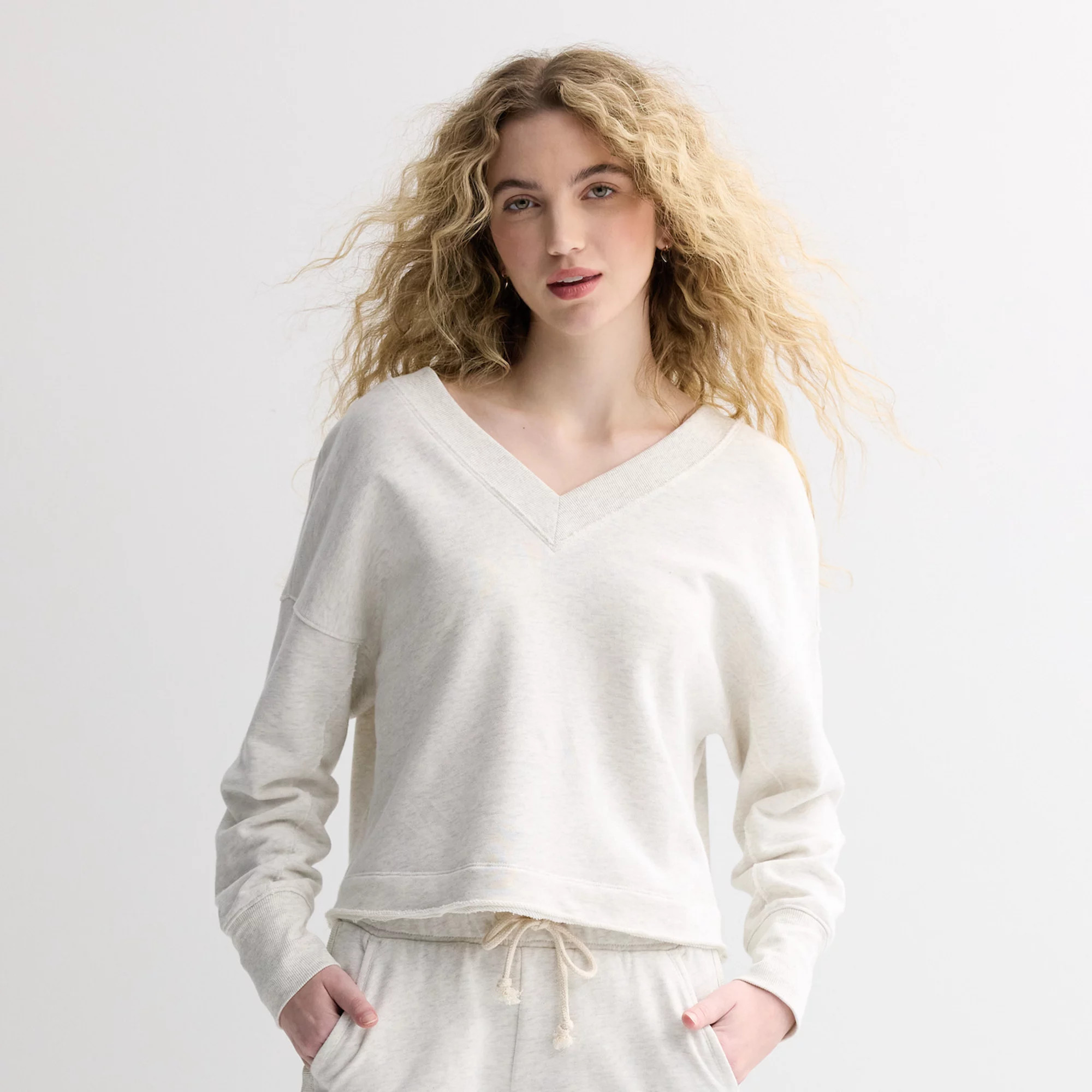 Juniors' SO® Terry Double V Neck Sweatshirt | Kohl's