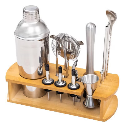 Cocktail Shaker Set Bartender Kit with Stylish Bamboo Stand 16 Piece Barware Mixing Tools, Bartending Kit Gift Set For Home Bar Party, Stainless Steel | Target