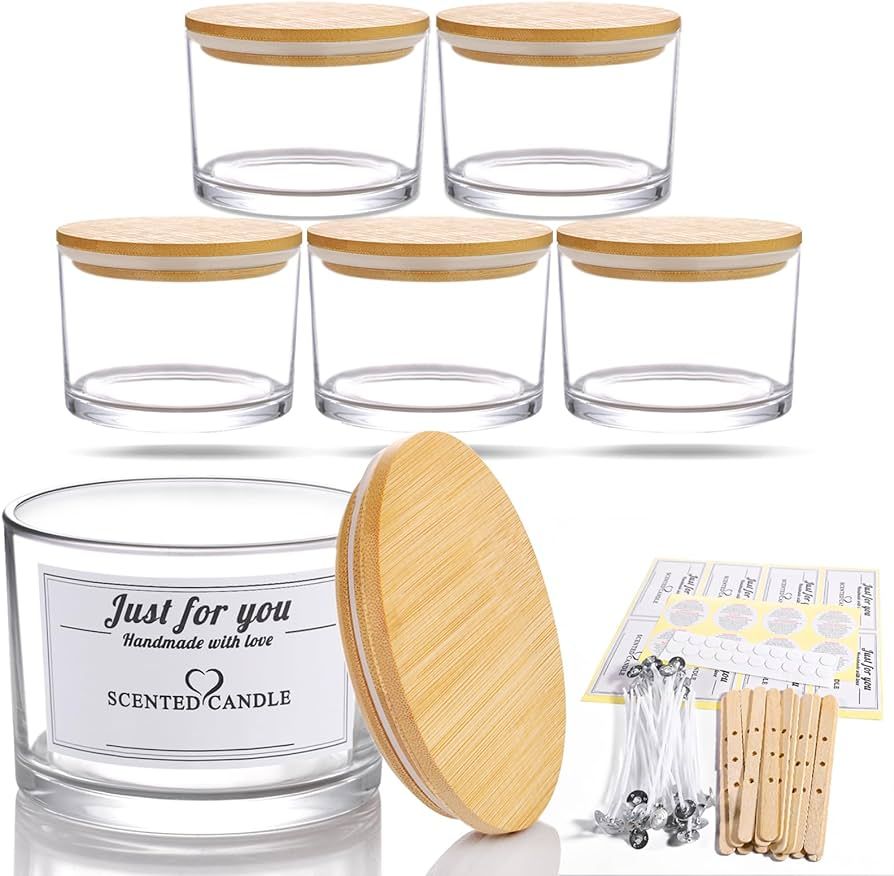 IRASPIN 18oz Candle Jars 6 Pack - 3 Wick Empty Clear Glass Candle Making Jars with Bamboo Lids an... | Amazon (US)