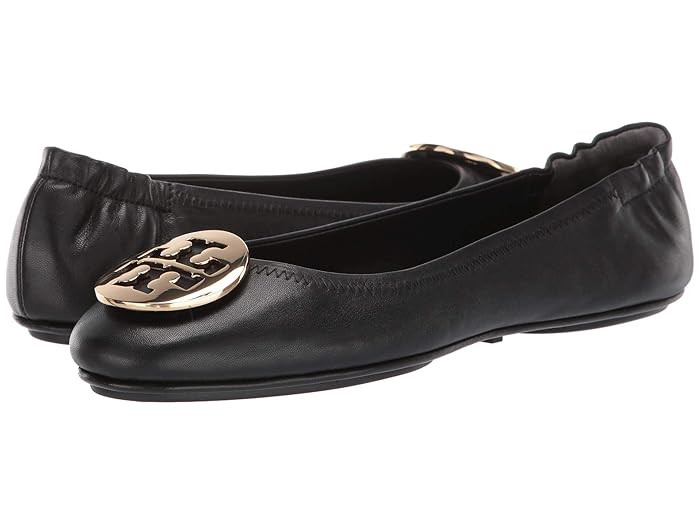 Tory Burch Minnie Travel Ballet w/ Metal Logo (Perfect Black/Gold) Women's Shoes | Zappos