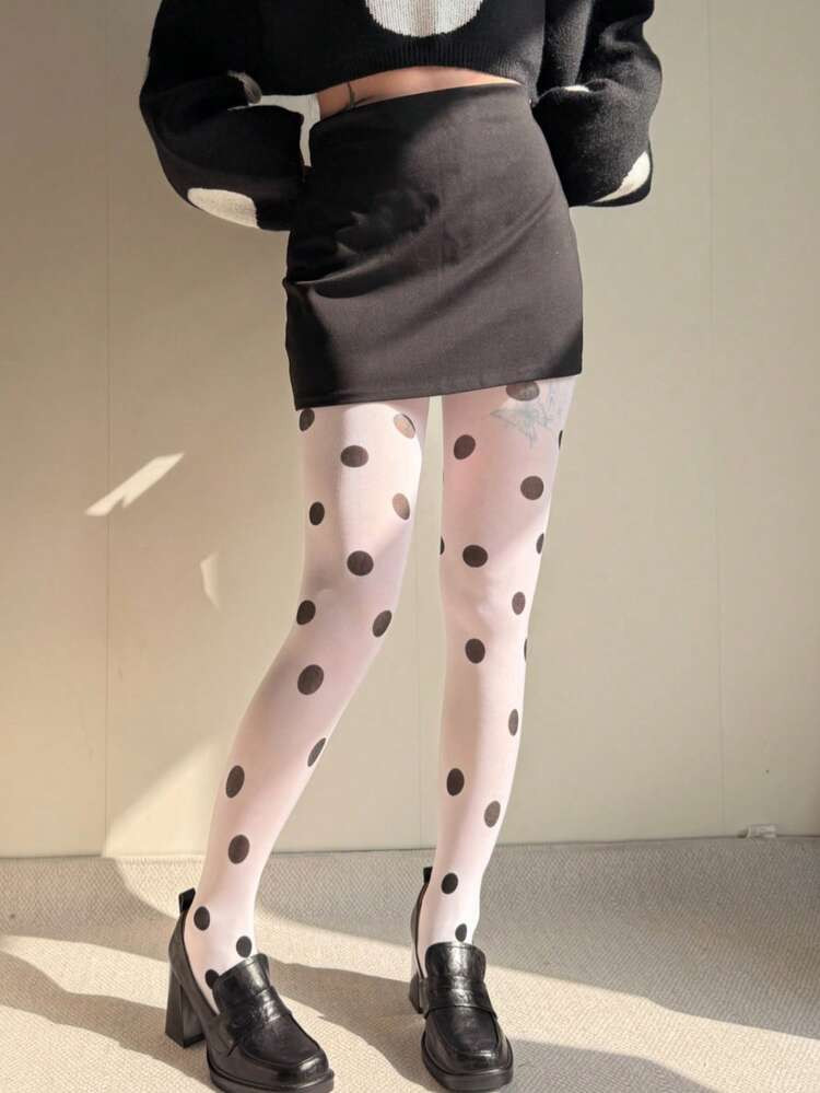 1 Pair Retro Polka Dot Velvet Printed Pantyhose For Women | SHEIN
