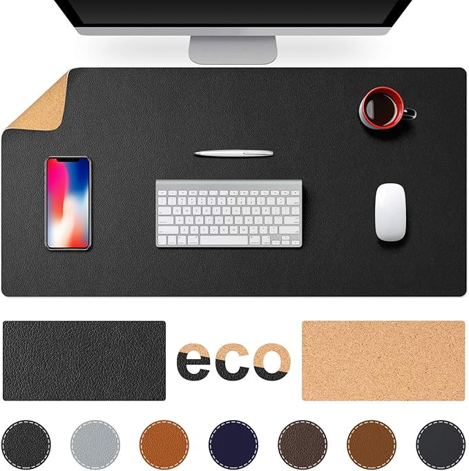 TESOBI Large Natural Cork & Leather Desk Mouse Pad, 32" x 16" Double-Sided Desk Protector, Smooth... | Amazon (US)