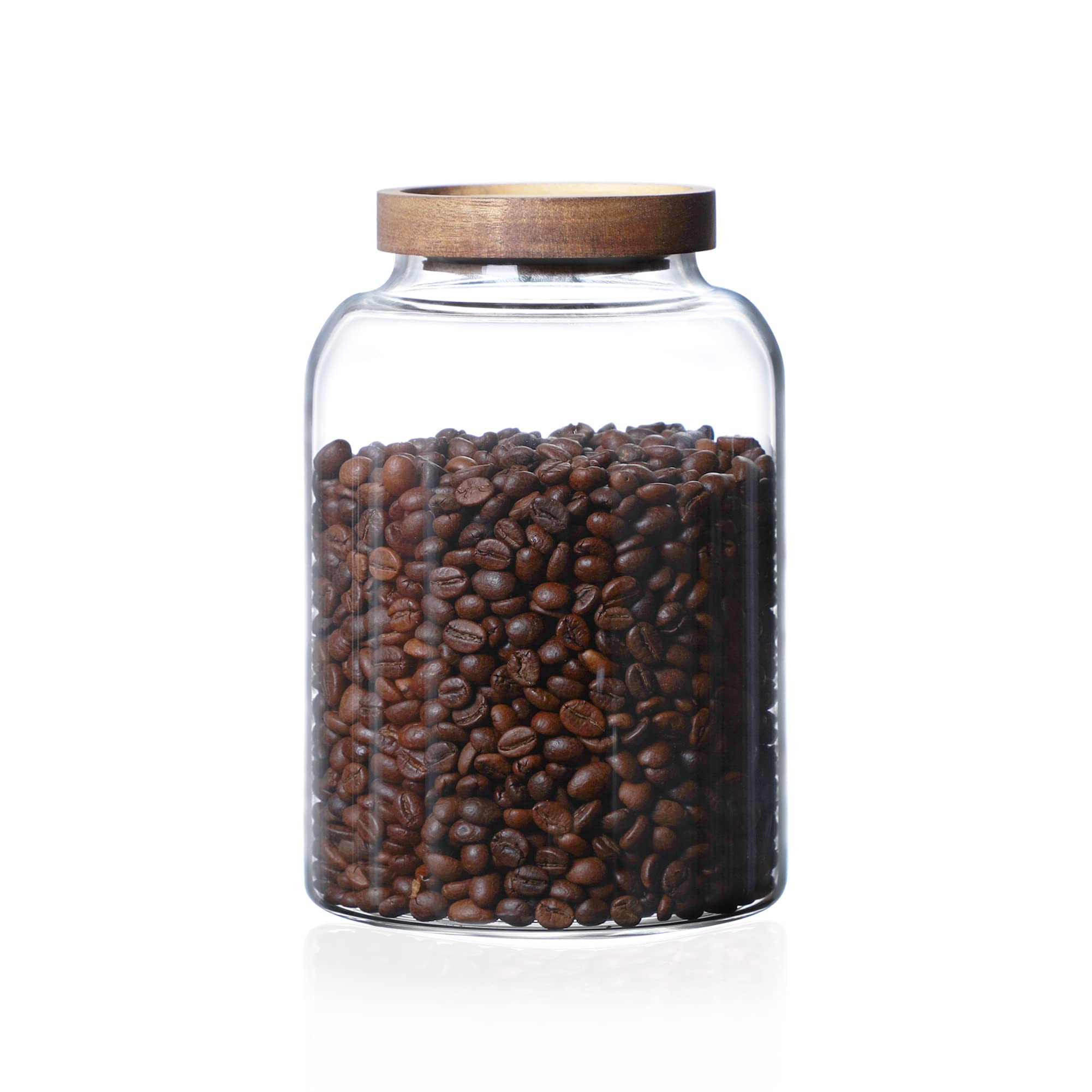 2000ML / 66 FL Oz Glass Storage Jar with Wood Lid, Stackable Clear Cylinder Bottle Canister Pantr... | Amazon (UK)