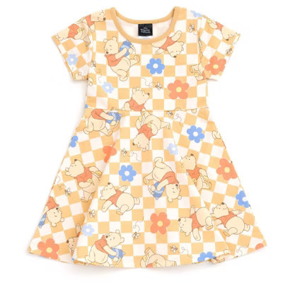Disney Winnie the Pooh Toddler Girls French Terry Skater Dress Yellow Checkerboard 4T | Target