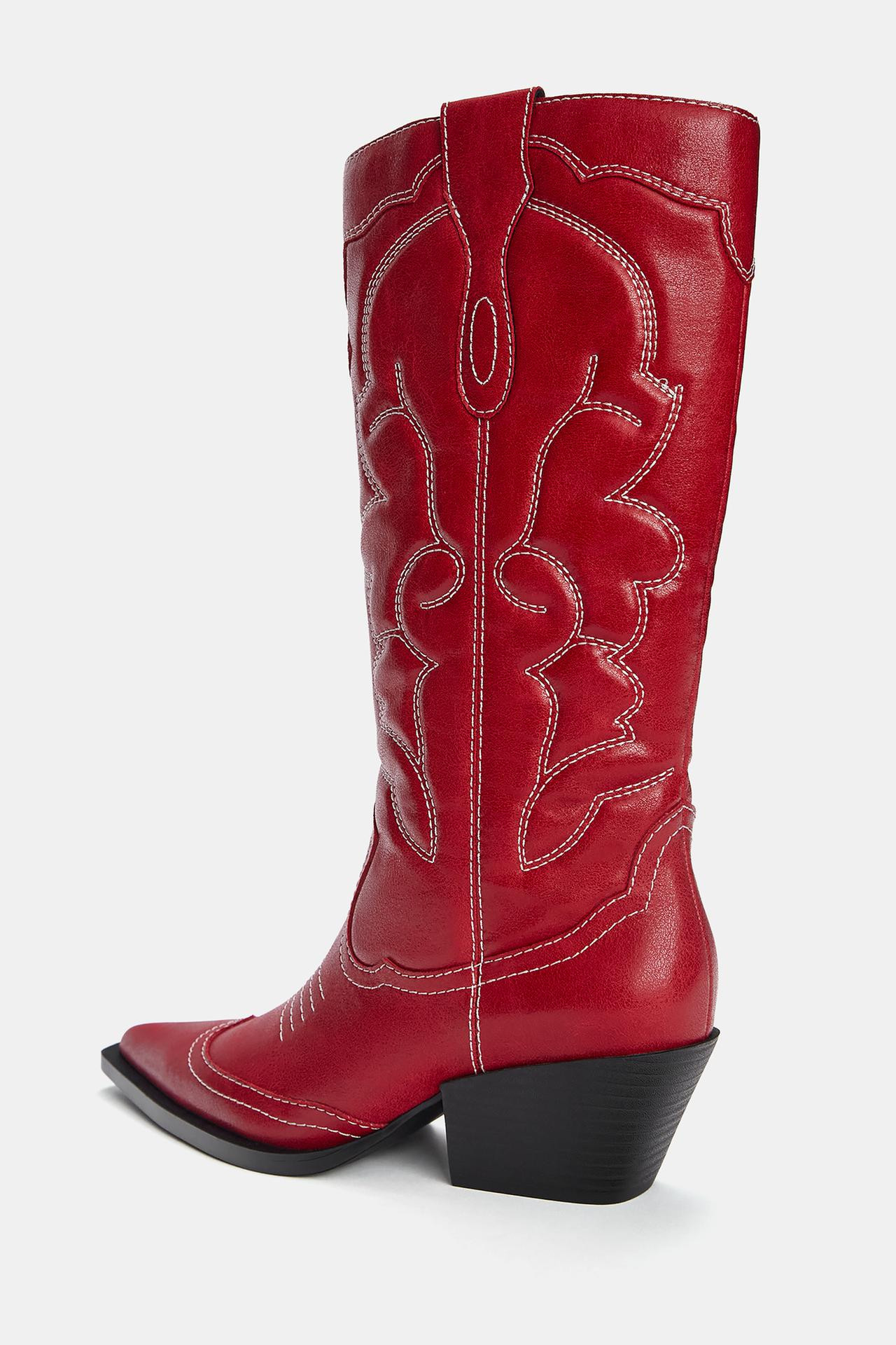 Rode cowboylaars met sierstiksel | PULL and BEAR NL