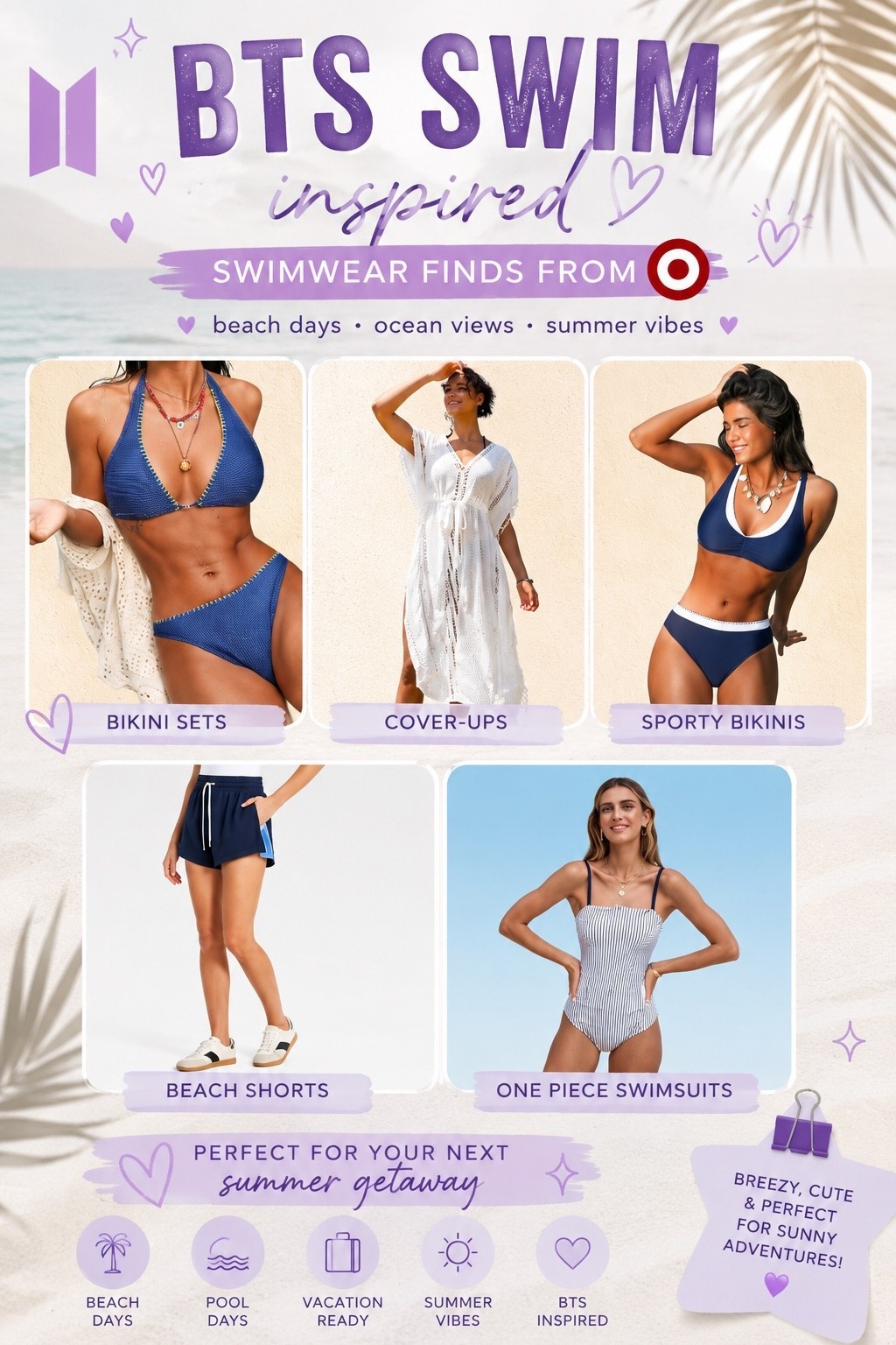 BTS-Inspired Summer Swimwear Finds from Target 💜☀️
Giving “BTS at the beach” energy with these cute Target swimwear finds 💜🌊 From flattering swimsuits and breezy cover-ups to comfy beach shorts, these pieces are perfect for creating effortless summer vacation outfits. Saving these for beach days, poolside weekends, and summer adventures. ☀️✨

#LTKSwim #TargetStyle #SummerFashion #BeachVacation #BTSInspired #VacationStyle #PoolsideLooks #TargetFinds #SummerOutfits

#LTKgrwm #LTKootd #LTKSwim