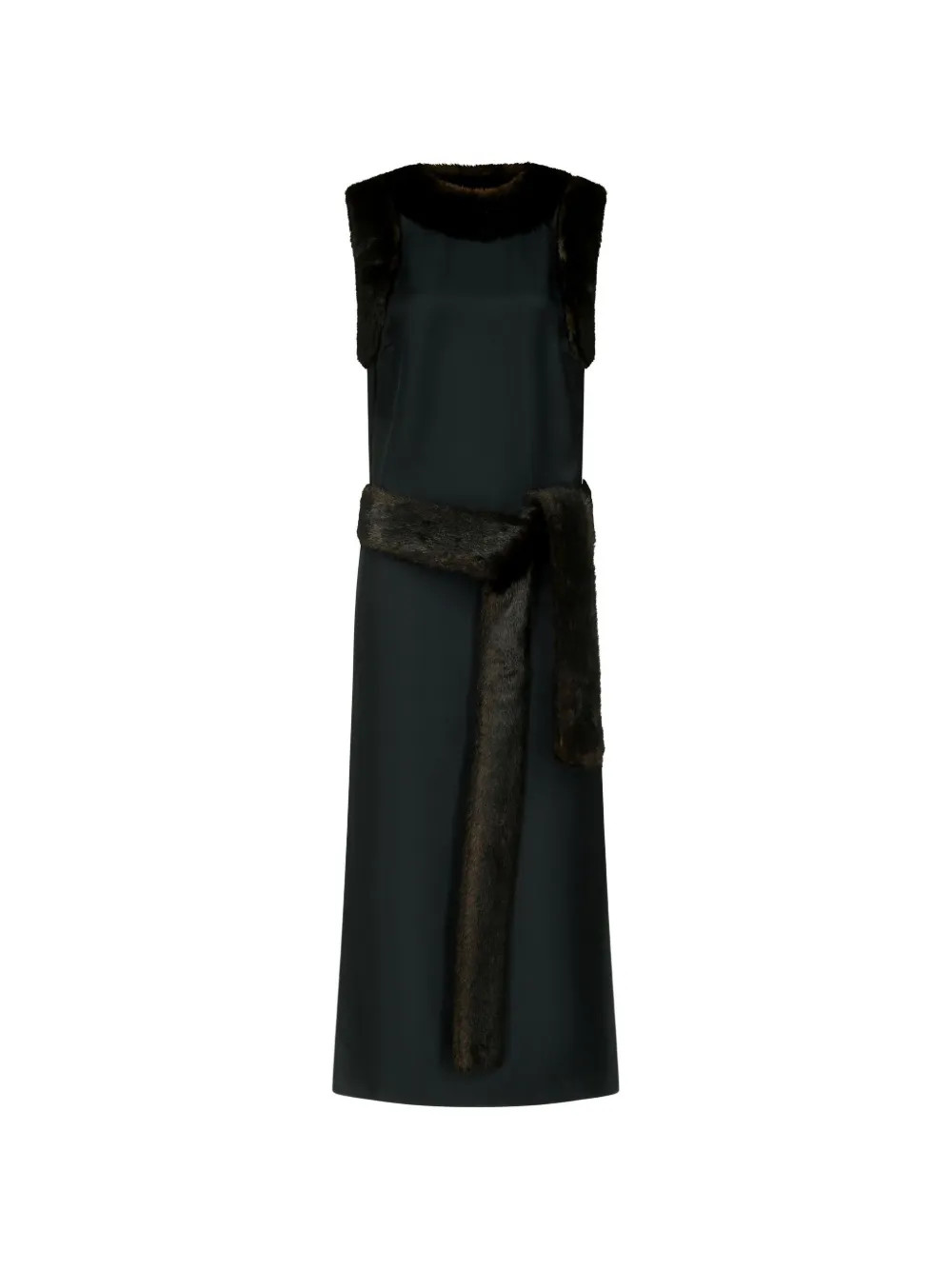 LouLou de Saison Luca fur-trim sleeveless silk midi dress - Black | Farfetch Global