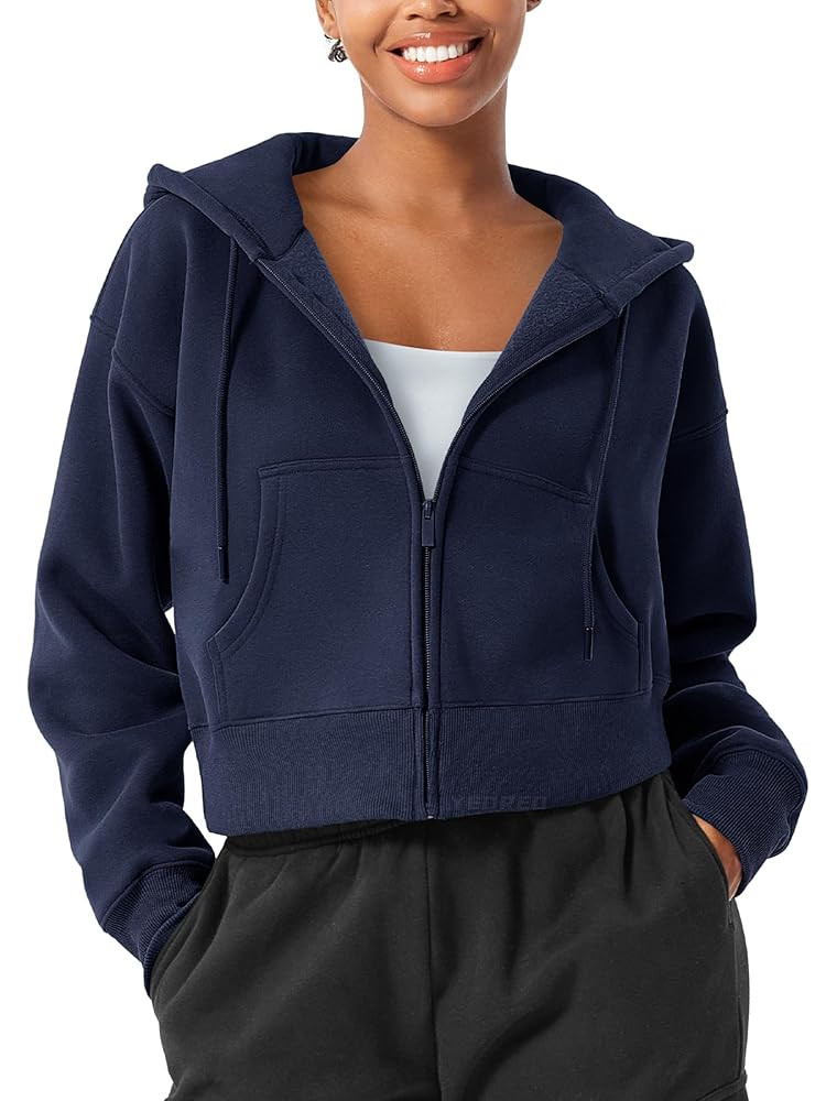 YEOREO Zip Up Hoodies for Women Fleece Pullover Cropped Crew Neck Sweatshirts Katrine Fall Winter... | Amazon (US)