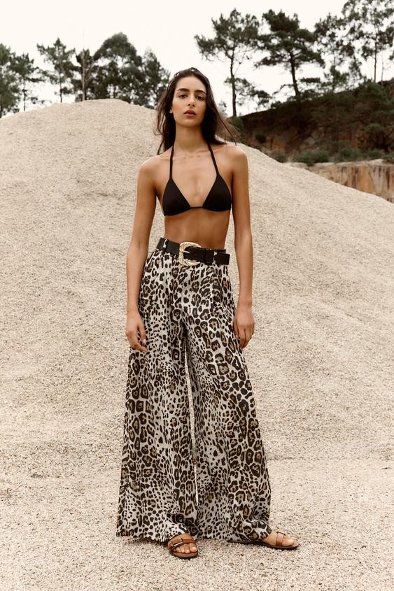 SATIN WIDE-LEG TROUSERS WITH BELT | Zara US