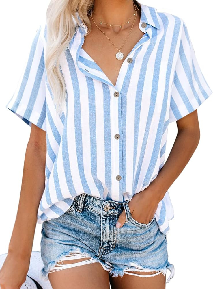 Womens Linen Shirts Short Sleeve Button Down Shirts Casual Vacation Beach Summer Tops Cowgirl Wes... | Amazon (US)