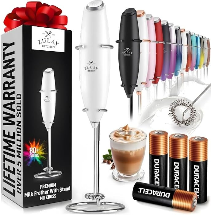 Zulay Kitchen Powerful Milk Frother Wand With 4 AA Duracell Batteries - Ultra Fast Handheld Drink... | Amazon (US)