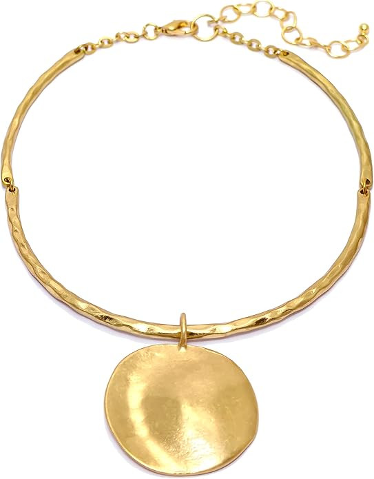 Jewelry Hammered Circle Pendant Necklace with Adjustable Chain | Amazon (US)