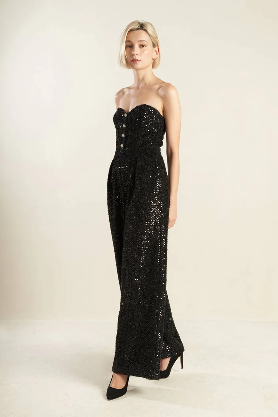 GALA NOIR BLACK SCOOP NECK STRAPLESS MIDI DRESS | Lady Black Tie