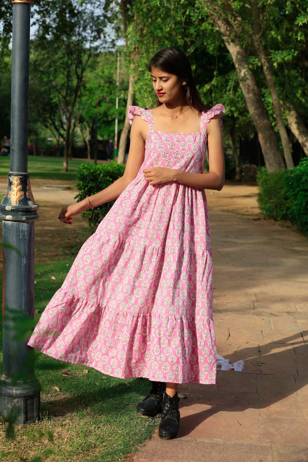 hand block print sleeveless cotton dress, boho dress, summer dress, pink color dress, dress for h... | Etsy (US)