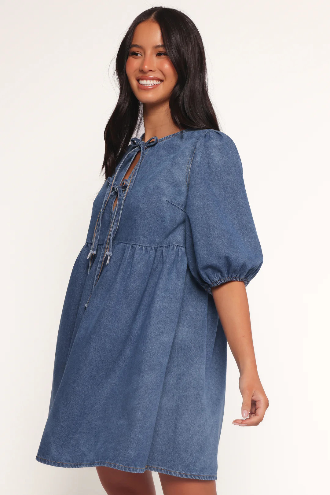 Romana Tie Front Mini Dress - Dark Denim | Petal & Pup (US)