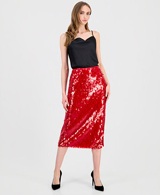 Women's Slim-Fit Sequin Midi Skirt | Macy's