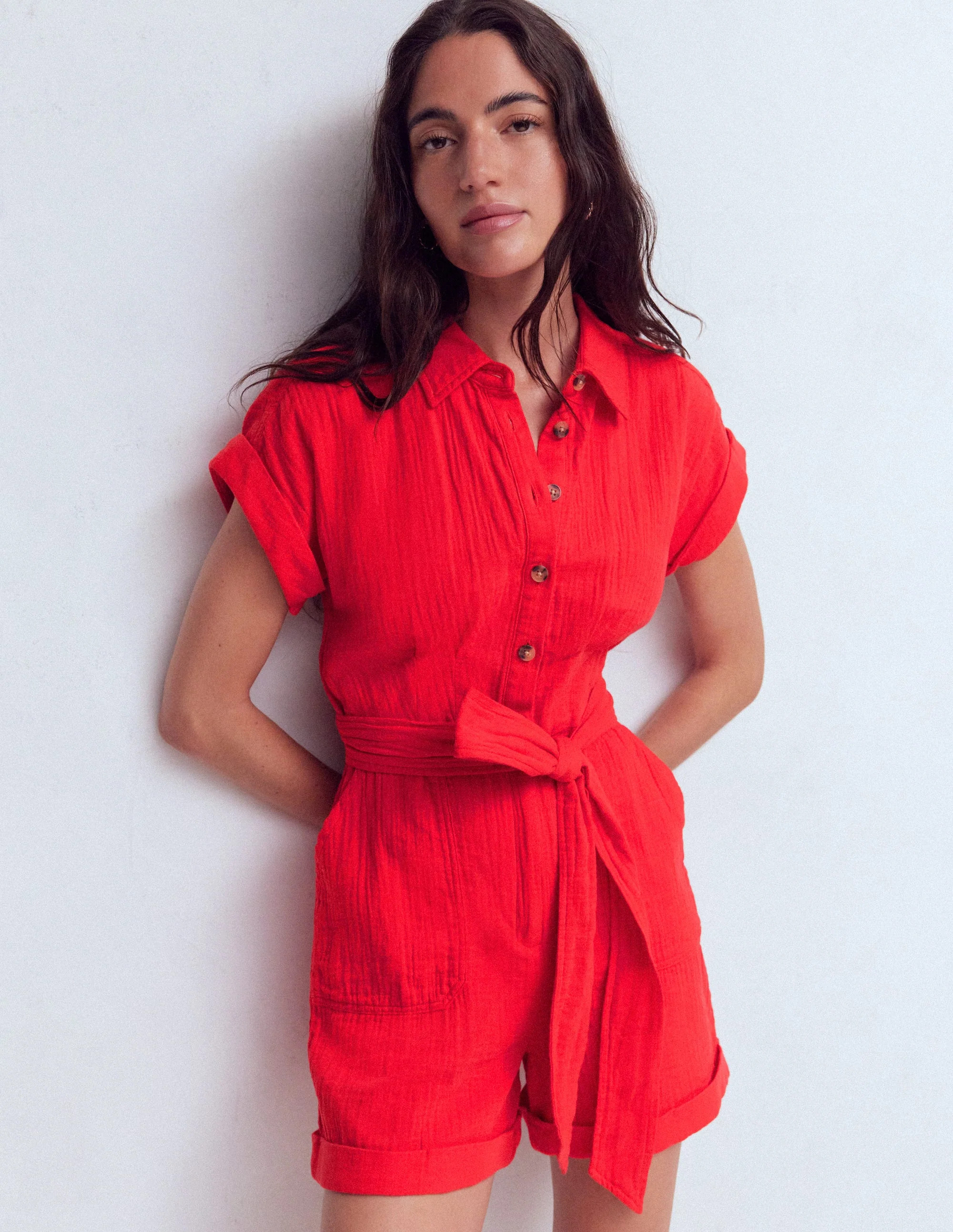 Kay Double Cloth Playsuit-Poppy Red | Boden UK