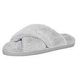 Jessica Simpson Women's Cross Band Soft Plush Memory Foam House Slipper Slide with Anti-Skid Sole, G | Amazon (US)