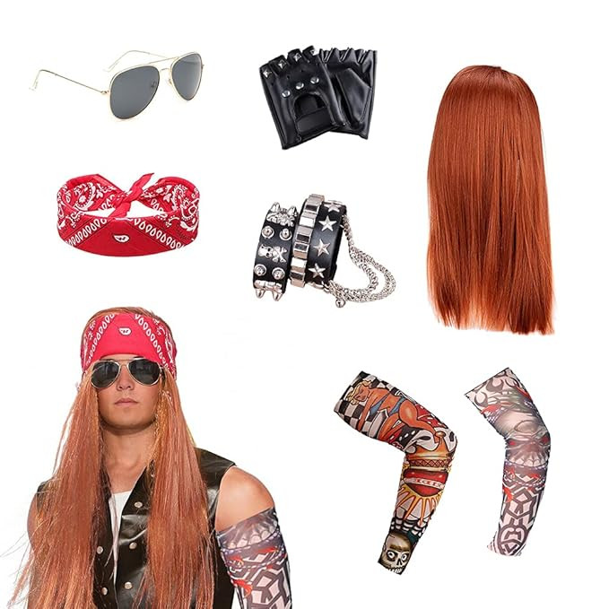 90s Punk Accessories 7PCS Rocker Cosplay Set for 70s 80s Men Women Halloween Heavy Metal Rock The... | Amazon (US)