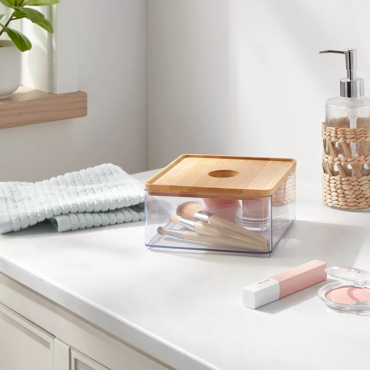 Small Clear Canister with Bamboo Lid - Brightroom™: Bathroom Container, Qtip Holder, Spot Clean... | Target