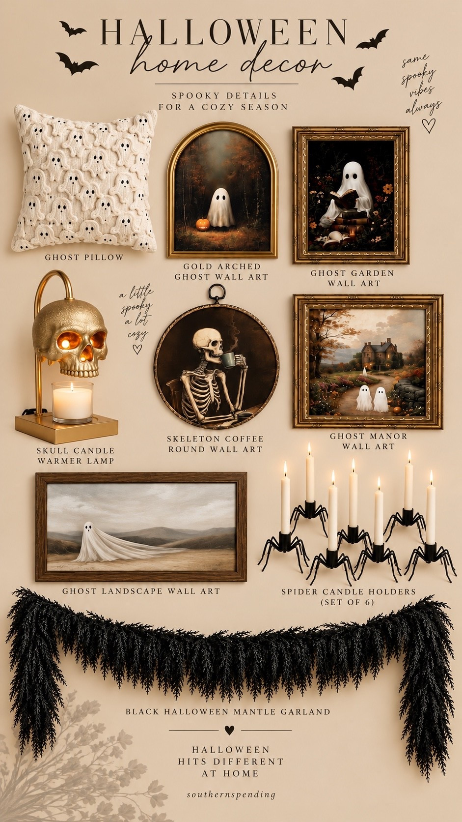 Soooky Halloween decorations 

Wall art, skeleton, ghosts, skull, spider, pillow cover, garland

#LTKSeasonal #LTKHome