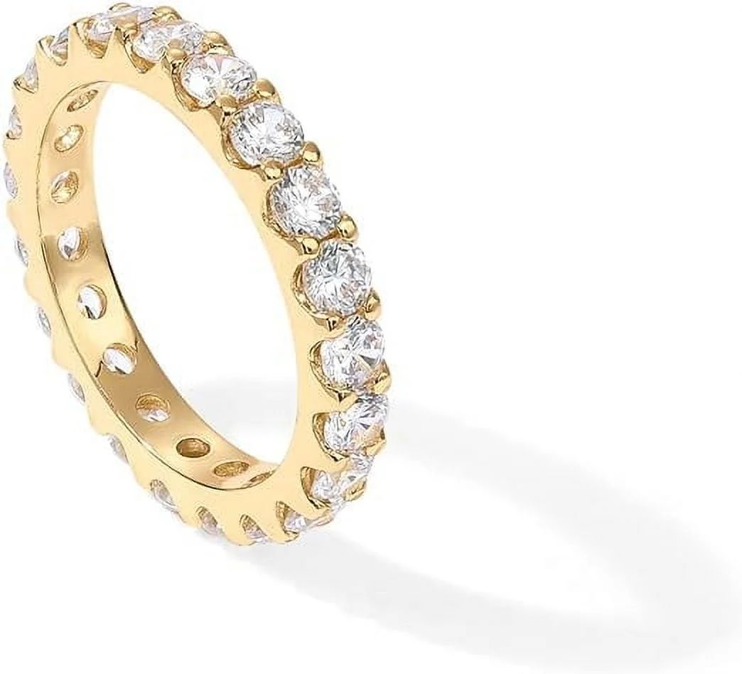 PAVOI 14K Yellow Gold Plated Cubic Zirconia Rings | 3.0mm Eternity Bands | Yellow Gold Rings for ... | Walmart (US)