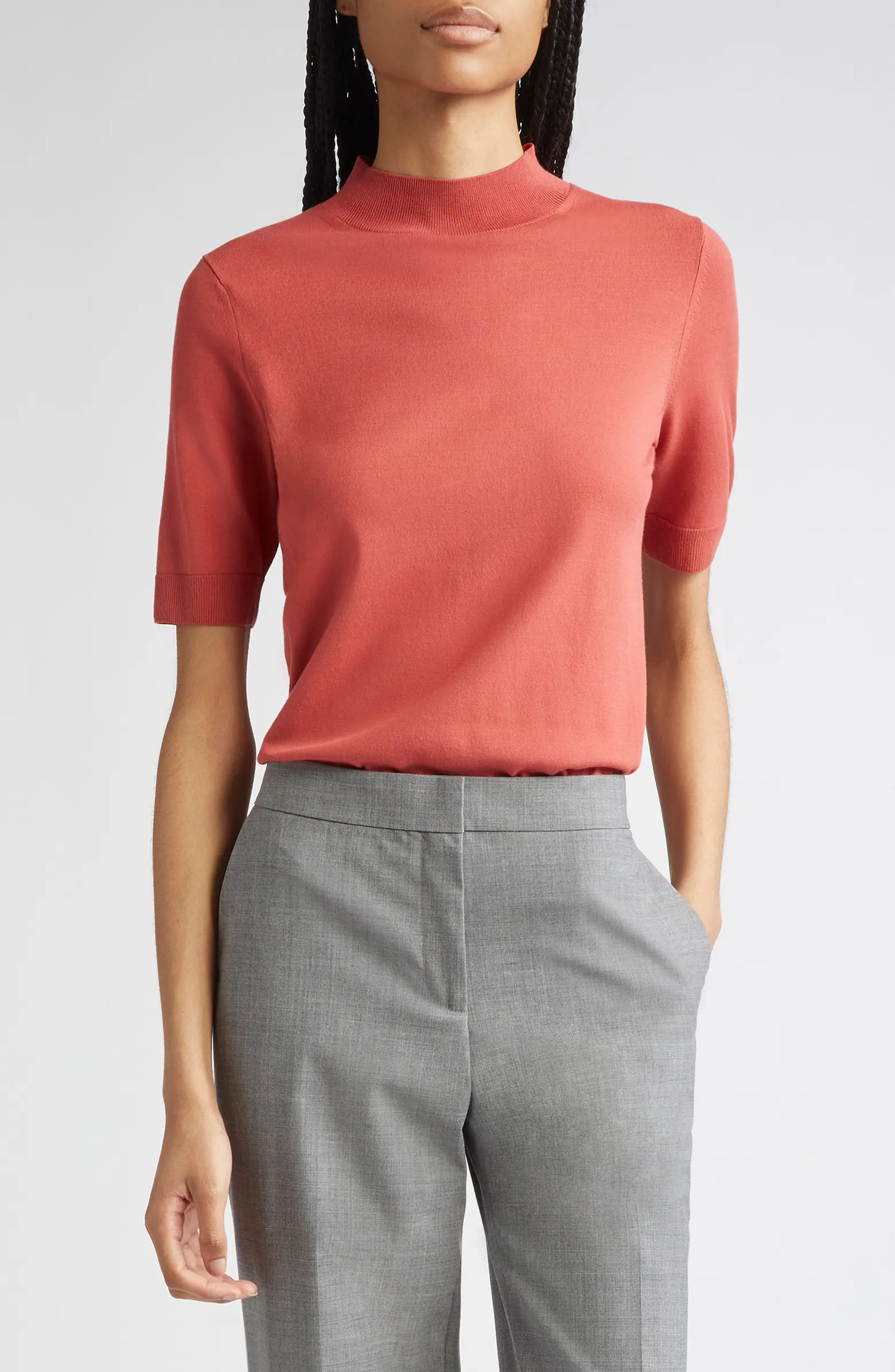 Lafayette 148 New York Mock Neck Short Sleeve Sweater | Nordstrom | Nordstrom