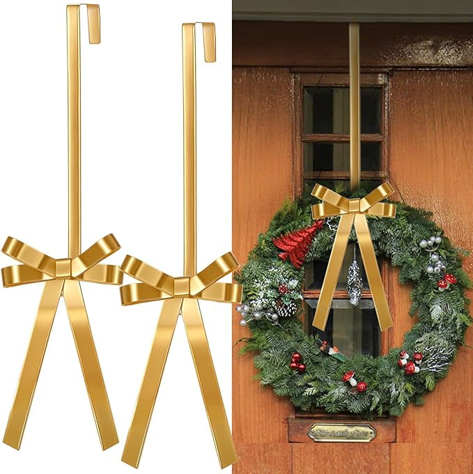 2 Pack Christmas Wreath Hangers for Front Door Christmas Decoration Metal Bow Door Wreath Hanger ... | Amazon (US)