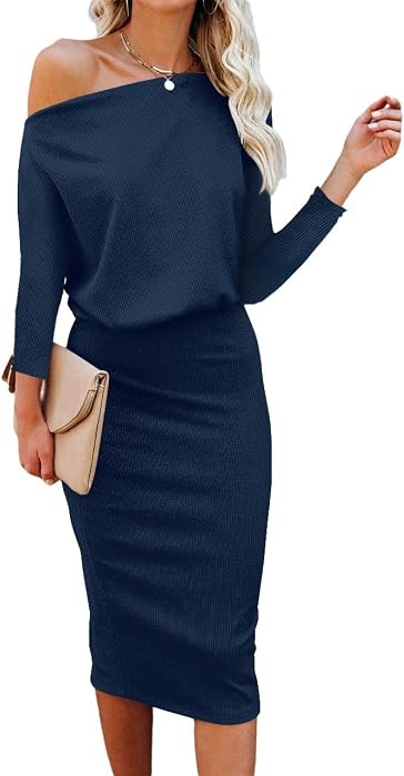 Ezbelle Women's Off The Shoulder 3/4 Sleeve Batwing HIPS-Wrap Pencil Party | Amazon (US)
