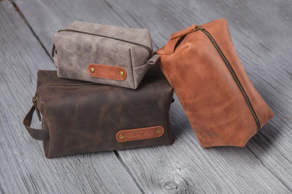 Personalized leather dopp kit, mens toiletry bag, 3rd anniversary gift for men | Etsy (US)