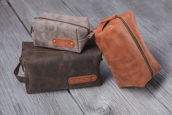 Personalized leather dopp kit, mens toiletry bag, 3rd anniversary gift for men | Etsy (US)