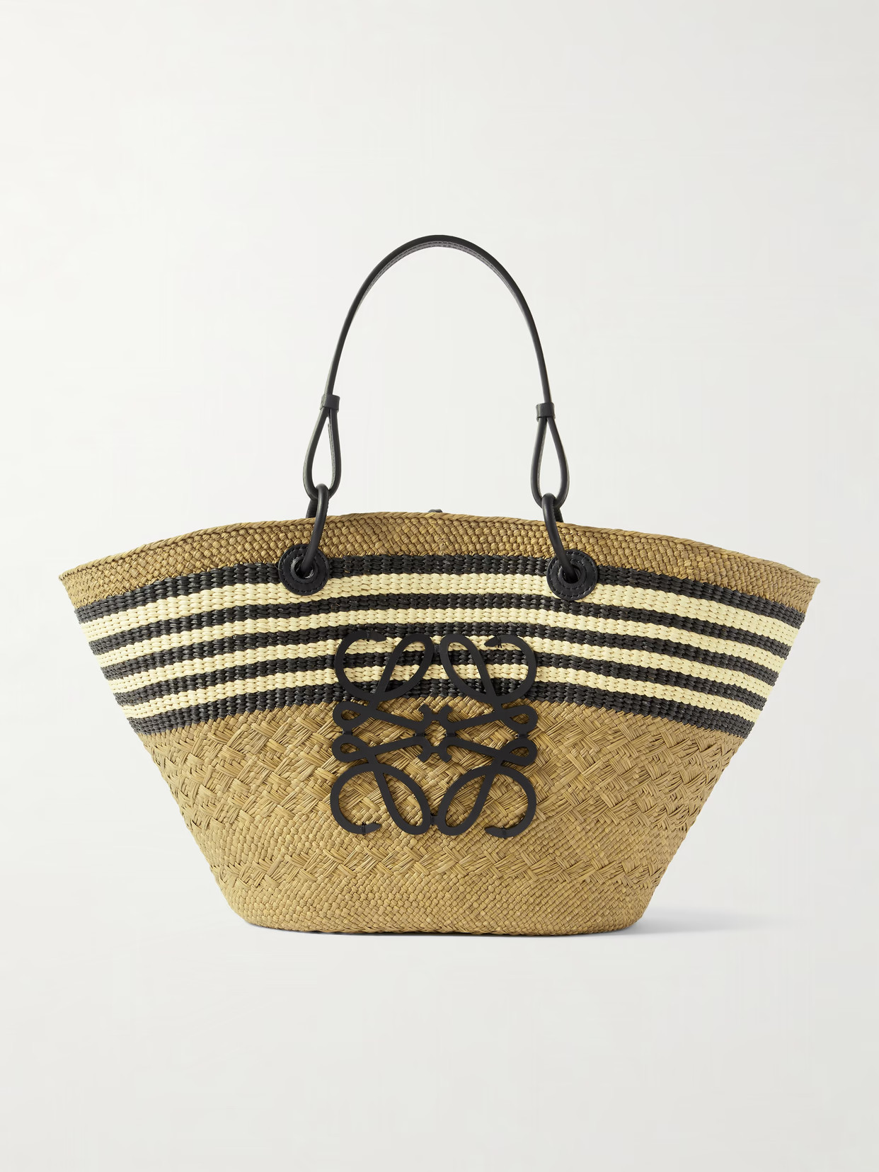 LOEWE - + Paula's Ibiza Anagram Basket Medium Leather-trimmed Striped Raffia Tote - Green | NET-A-PORTER (US)