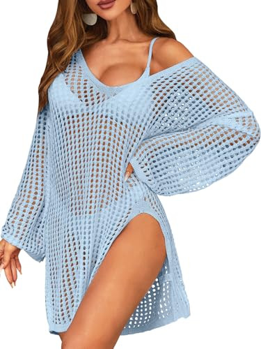 SOCIALA Swimsuit Coverup for Women Crochet Long Sleeve Bathing Suit Cover Up Loose Fit Beach Swim... | Amazon (US)