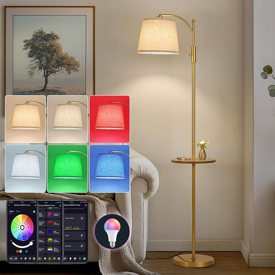 AIDENOEY Smart Floor Lamp with Side Table | Stepless Dimming, RGB Multi-Color | Adjustable Swivel... | Amazon (US)