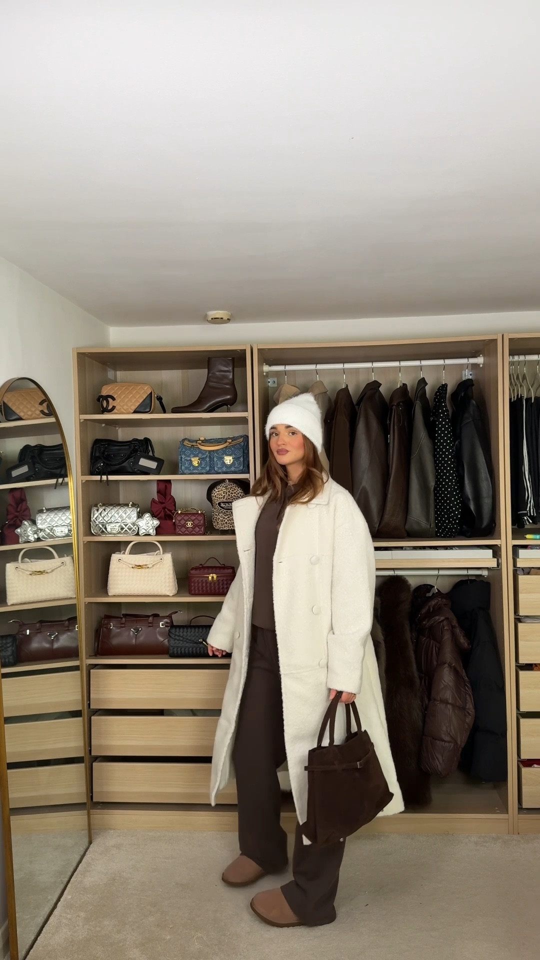 Outfit inspo, outfit inspiration, Christmas market outfit, cozy outfits, comfy outfits, brown tracksuit, collared tracksuit, brown sweatshirt, brown joggers, white coat, wool coat, white maxi coat, white beanie, fluffy beanie, suede bag, brown bag, festive outfits, winter outfits, warm outfits 

#LTKwinter #LTKeurope