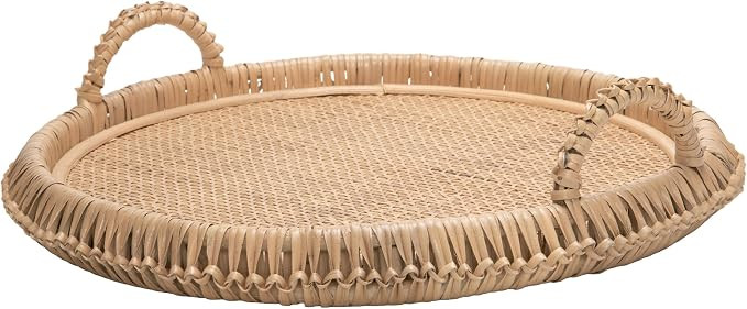 KOUBOO Round Rattan Serving Tray with Handles Natural Rattan 19 Inch Trays | Amazon (US)