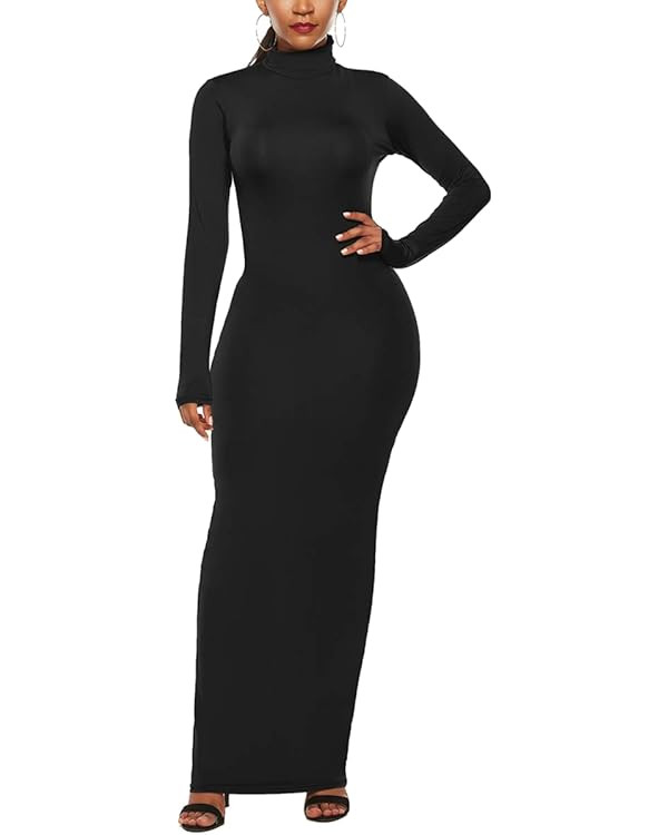 Mulisky Women Casual Long Sleeve Maxi Dress Turtleneck Long Dress | Amazon (US)