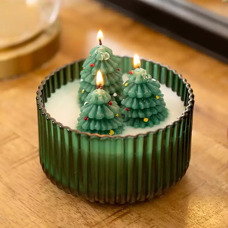 New! Flocked Fir Shaped 3D Triple Wick Jar Candle | Kirklands
