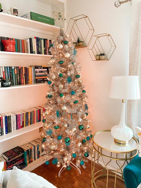 Christmas, Christmas tree, reading room, gold table, Christmas ornaments, glitter ornaments, bookshelves

#LTKHoliday #LTKhome #LTKstyletip